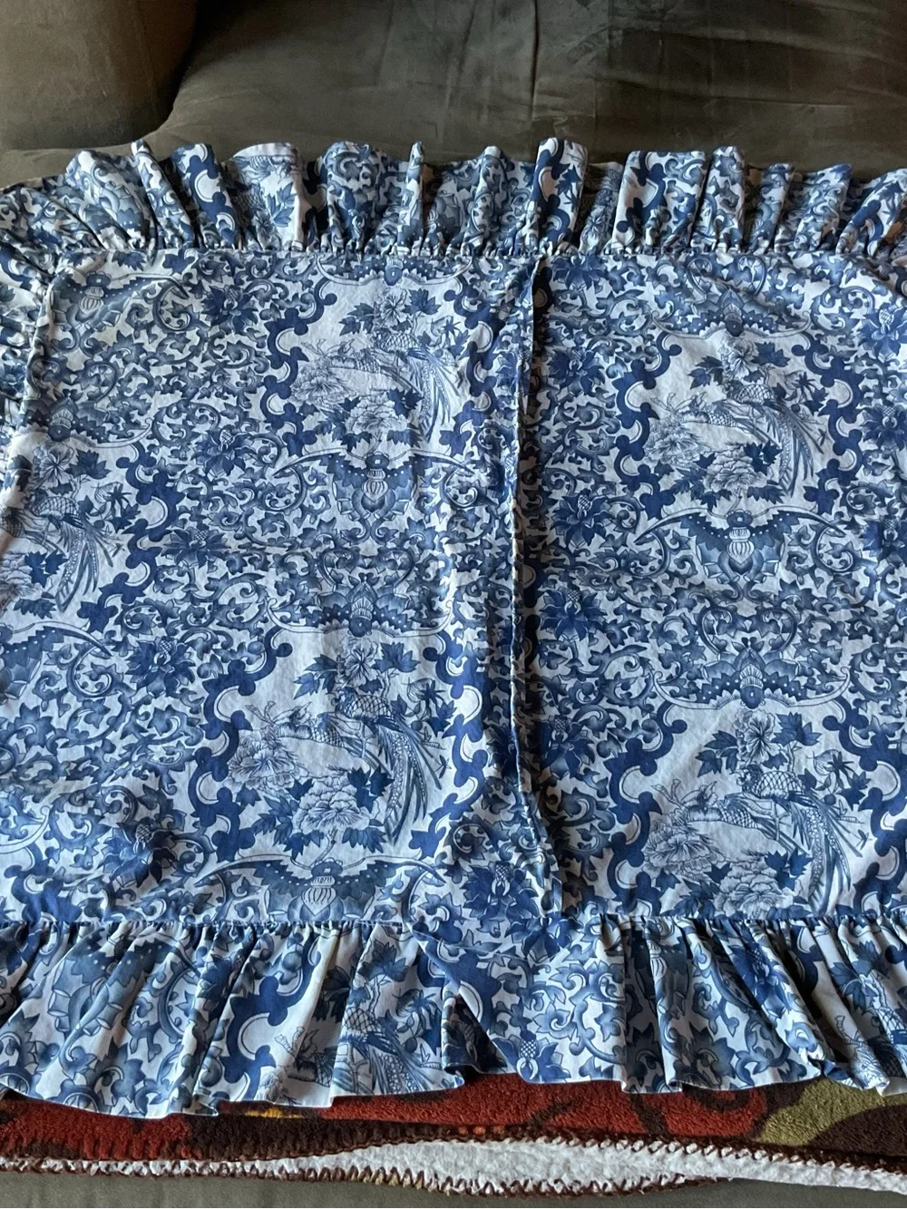 VTG Ralph Lauren Porcelain Blue Bird Tamarind Ruffled Std Pillow Sham- USA Made